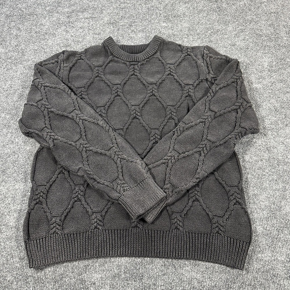 Guess Sweater Mens Medium Gray Knit Crewneck Geometric Textured Pattern Pullover